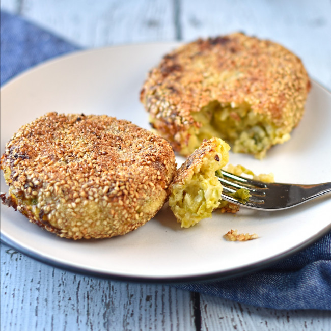 sesame crusted cabbage and potato cakes 